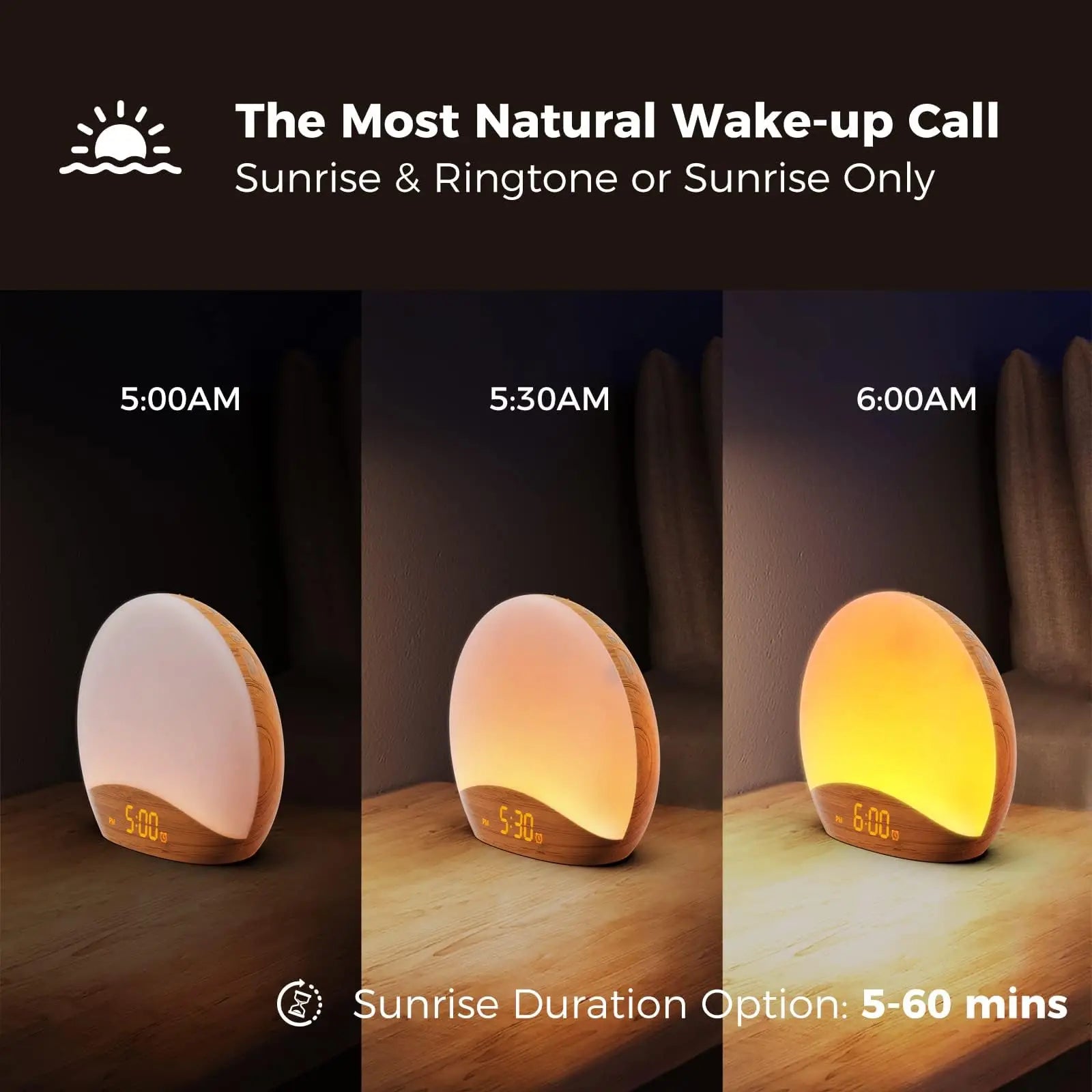 Wood Grain Sunrise Alarm Clock & Sound Machine - Hiigieia
