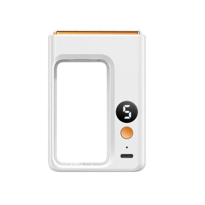 White diffueser unit with a digital display and button on a white background