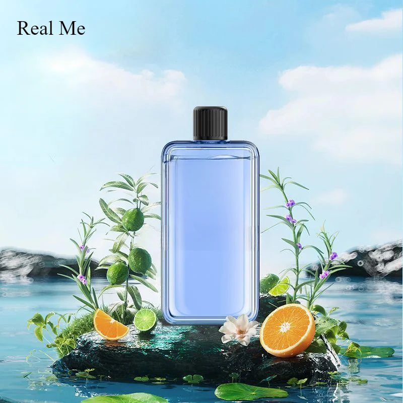 Perfume bottle with natural elements on a scenic background