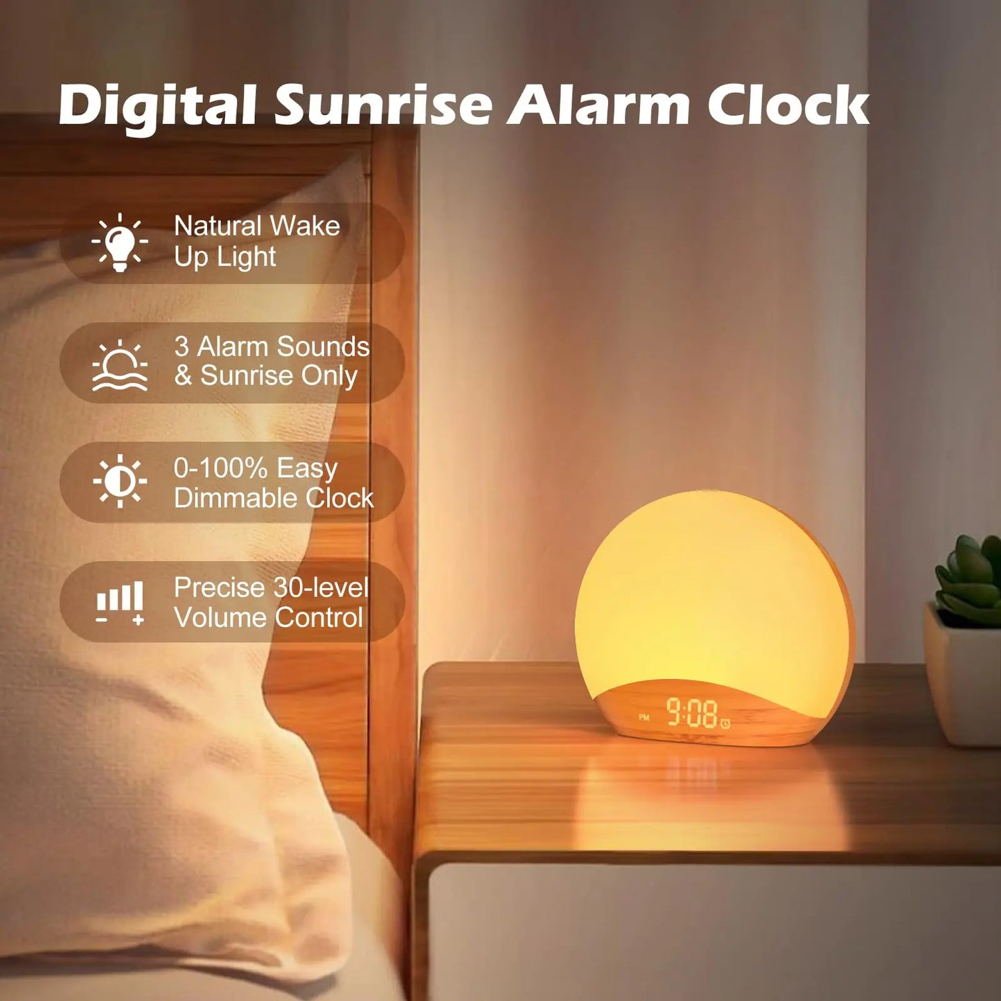 Wood Grain Sunrise Alarm Clock & Sound Machine - Hiigieia
