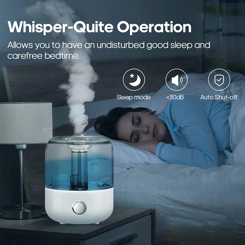 Kinscoter Ultrasonic Humidifier 3L – Dual Mist, Remote Control & Aromatherapy - Hiigieia