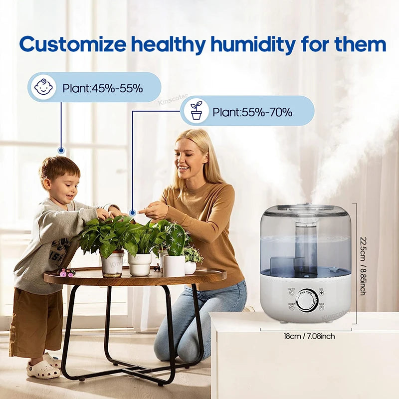 Kinscoter Ultrasonic Humidifier 3L – Dual Mist, Remote Control & Aromatherapy - Hiigieia